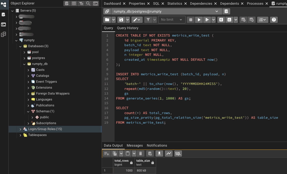PgAdmin Query Output
