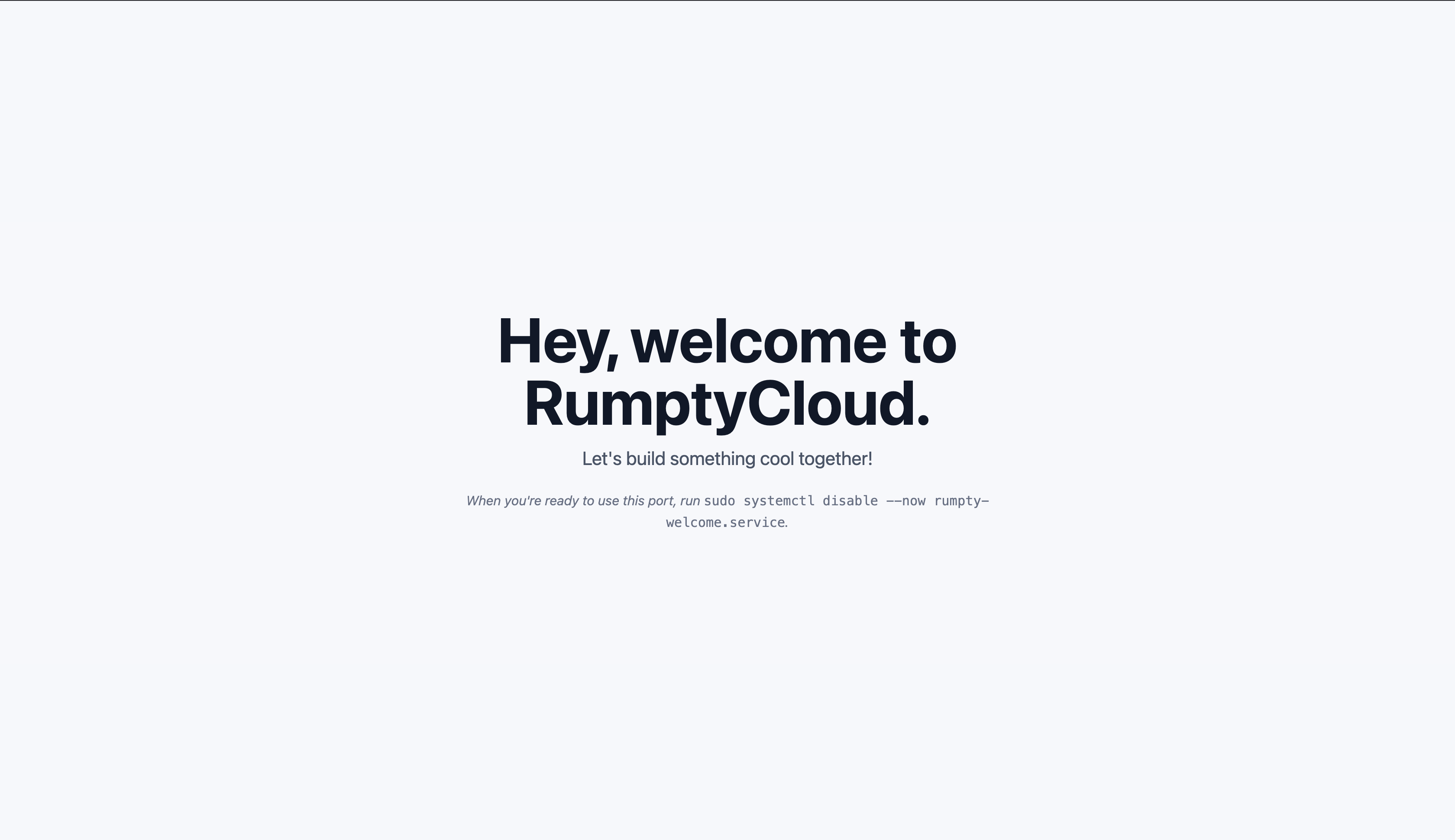 The default welcome page served on the VM’s app URL
